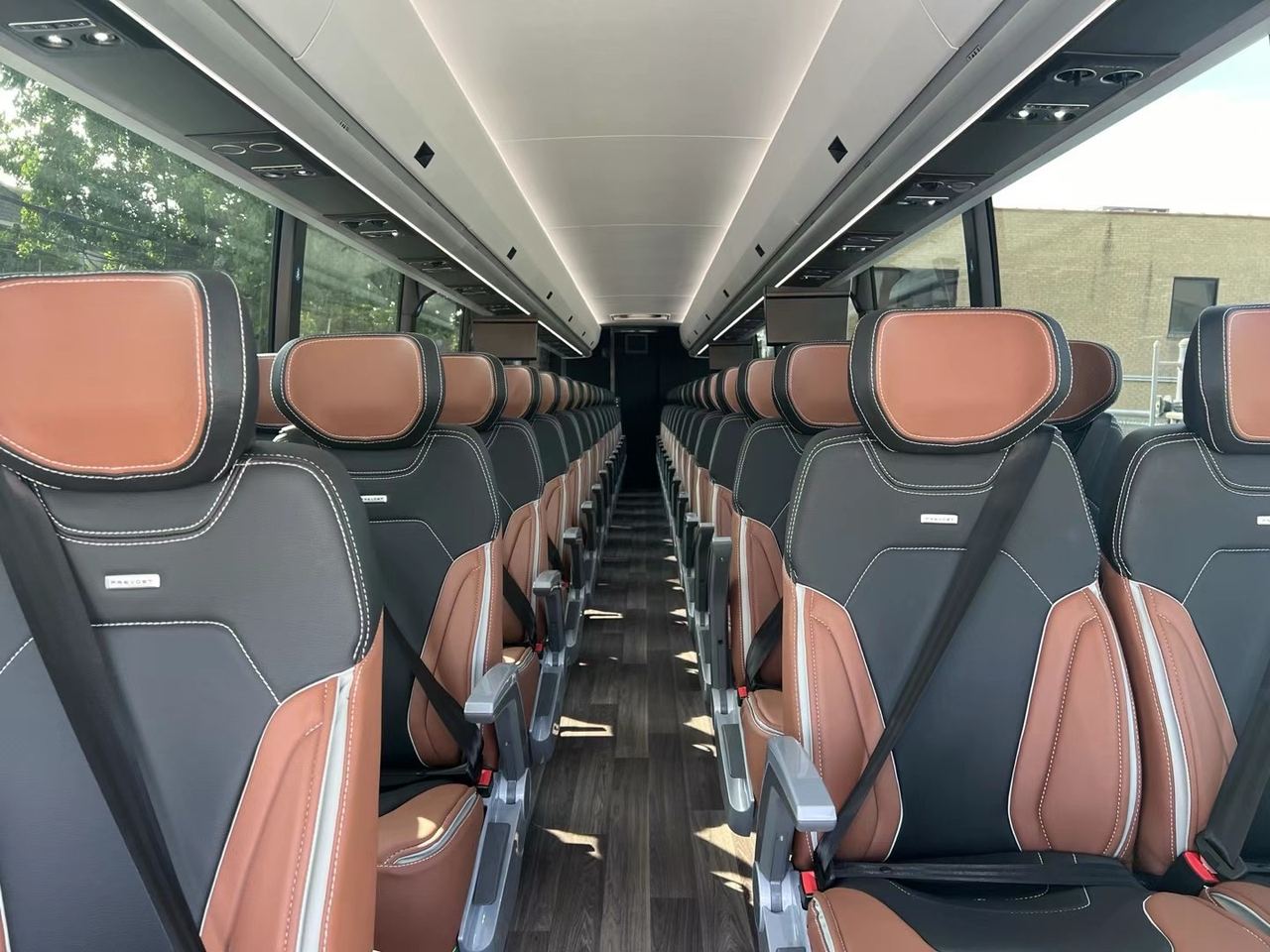 Leather reclining seats inside a J&F Tours coach